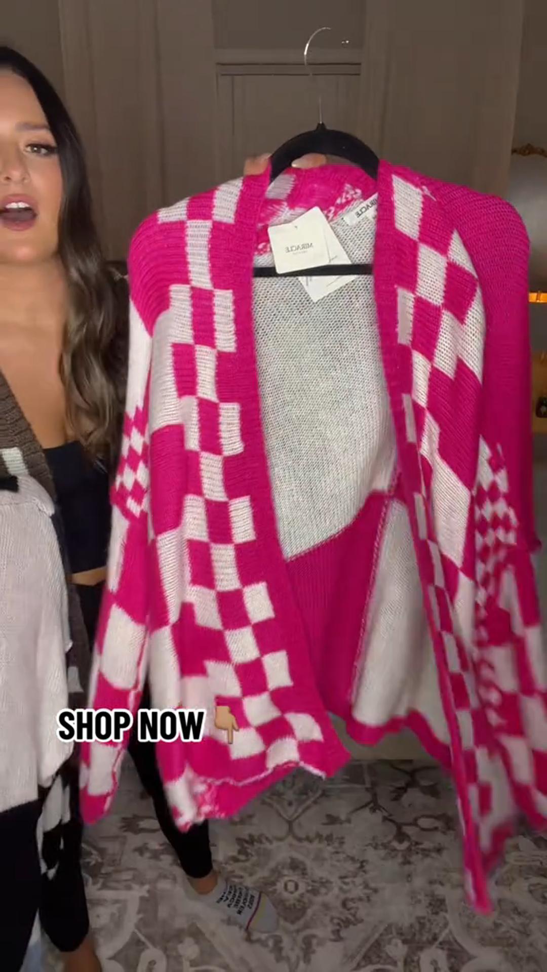 2024 Women's Casual Oversized Open Checkered Cardigan