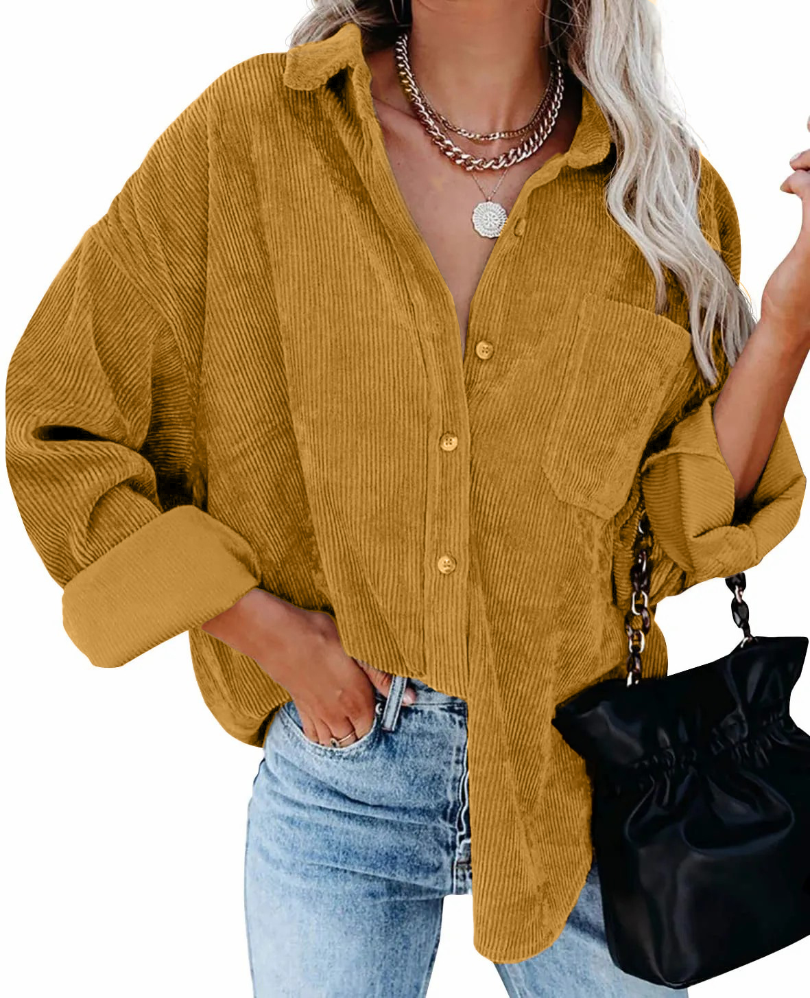 2024 New Autumn Oversized Long Sleeve Corduroy Button Down Shirt(BUY 2 FREE SHIPPING)