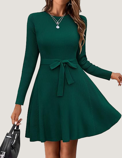 Women's Fall Winter Casual Dress Crewneck Long Sleeve A-Line Sweater (BUY 2 FREE SHIPPING!!!)
