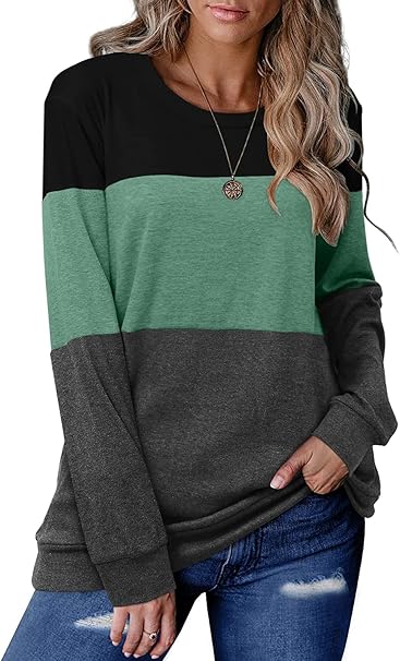 Women's Round Neck Colorblock Casual Top