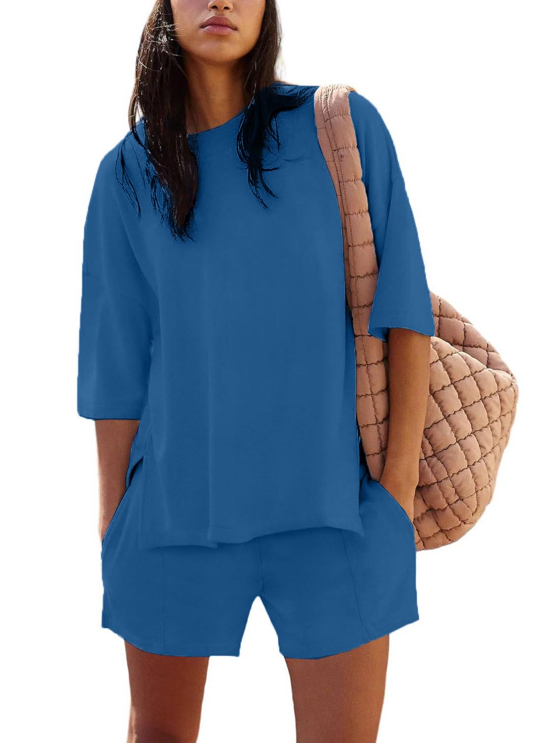 Women's Casual Solid Color Suit with Slit Top and Shorts(BUY 2 FREE SHIPPING)