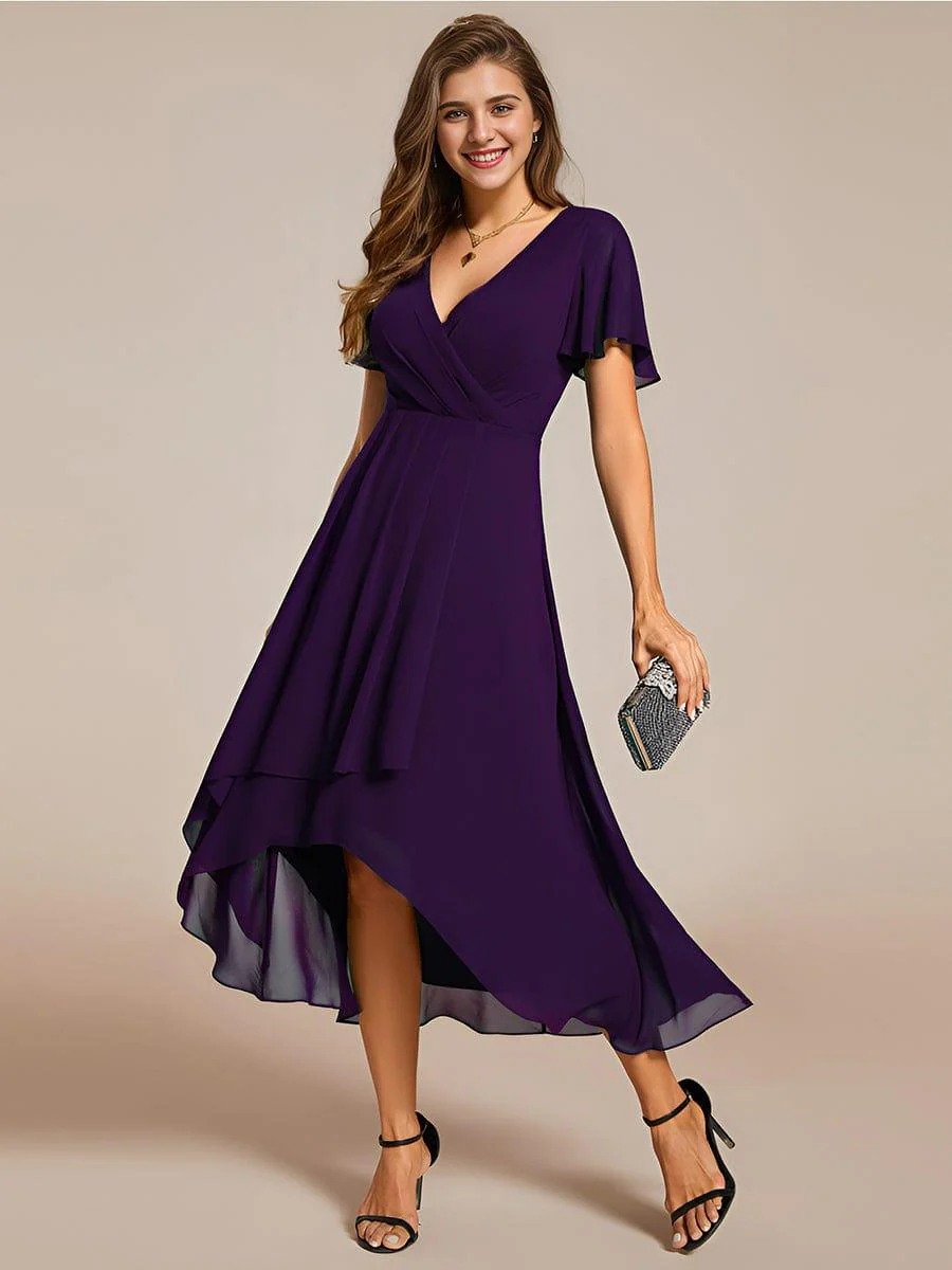 Ruffles Sleeve Pleated V-Neck A-Line Midi Dress (buy two free shipping!!!)