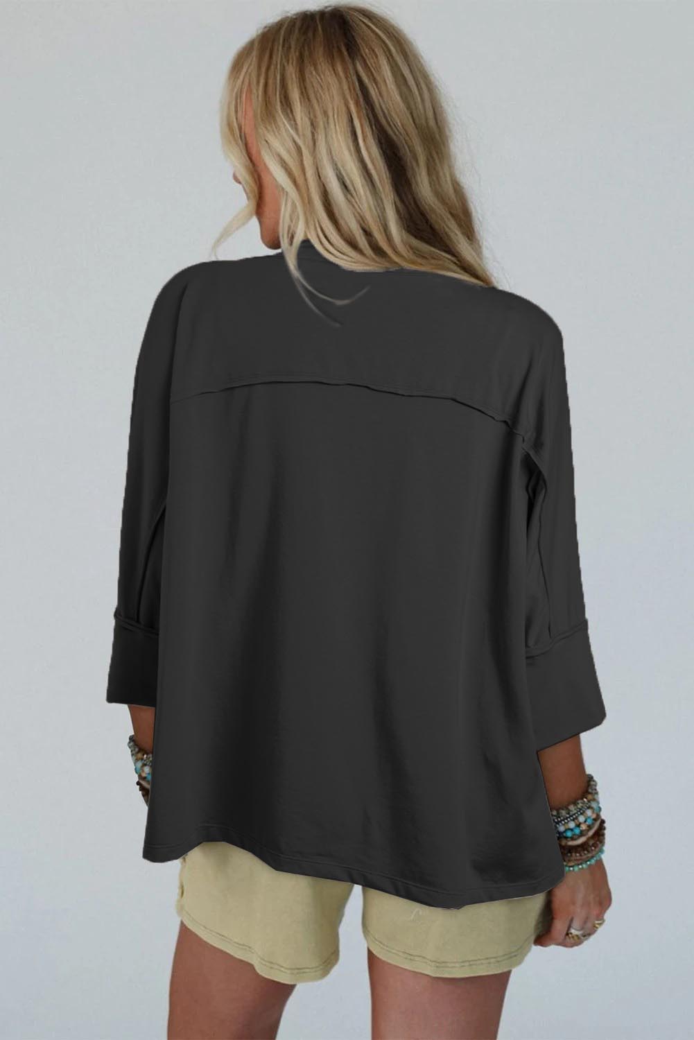 Floral Star Patched Exposed Seam 3/4 Sleeve Top