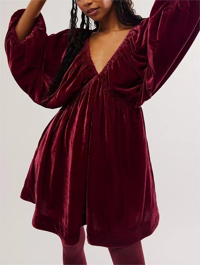 Early Christmas Sale 80% OFF -  Women's V Neck Velvet Mini Dress (Buy 2 Free Shipping)