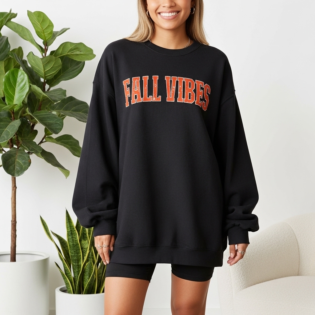 Retro "Fall Vibes" Print Crewneck Sweatshirt