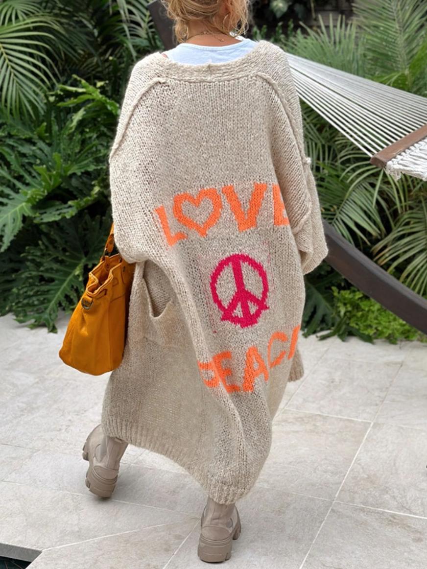Letter Dropped Shoulder Long Sleeve Cardigan
