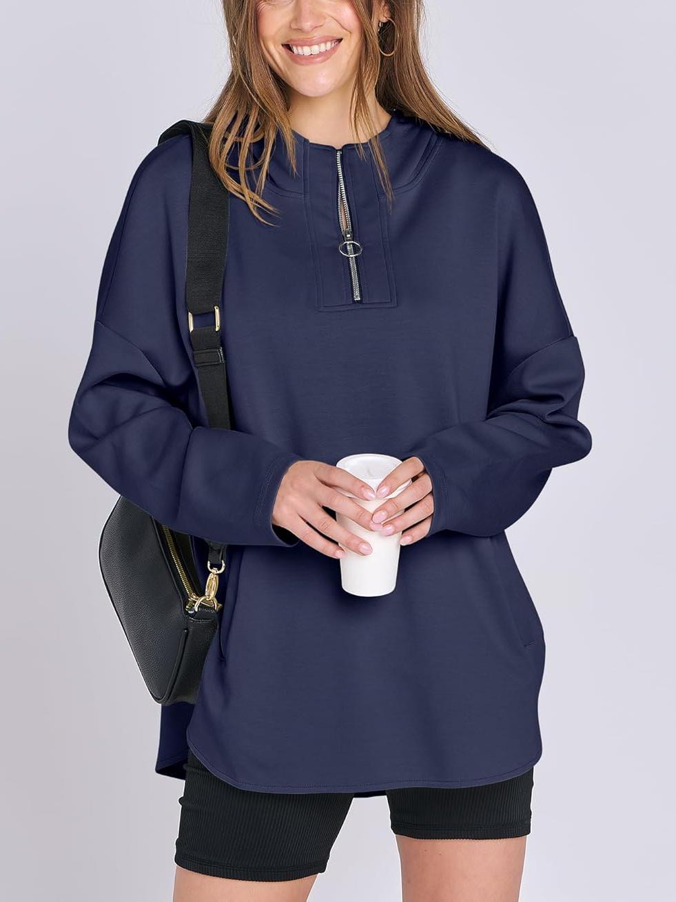 Oversized Quarter Zip Tunic Hoodie