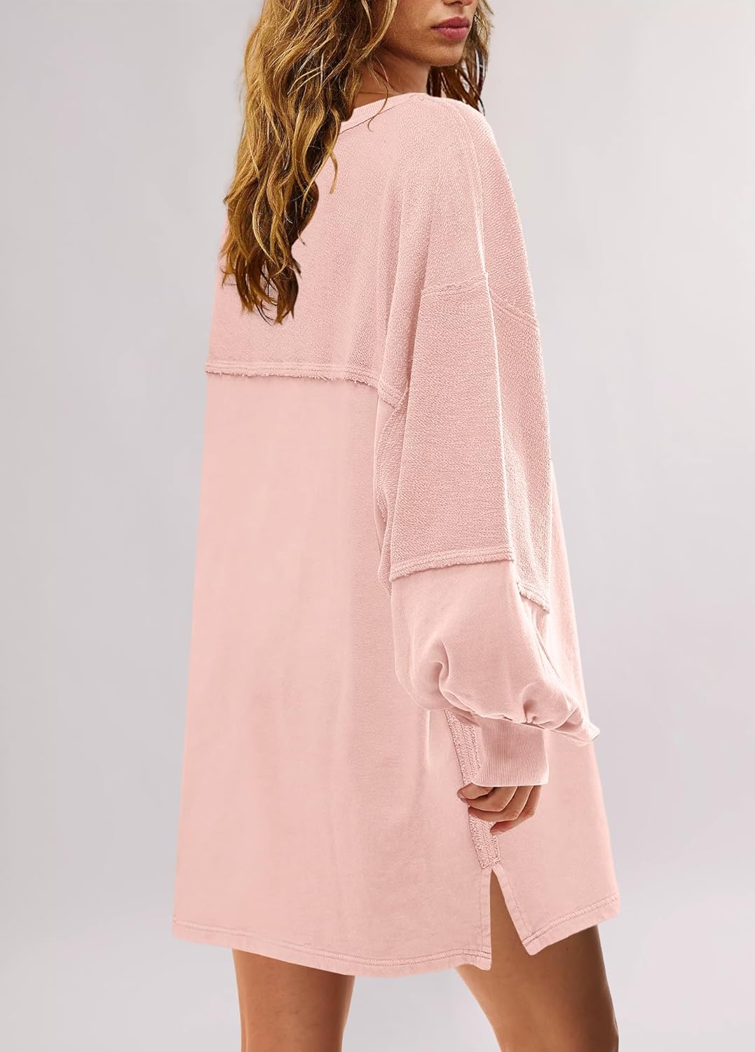 Women's Oversized Crewneck Patchwork Slit Sweatshirt Dress