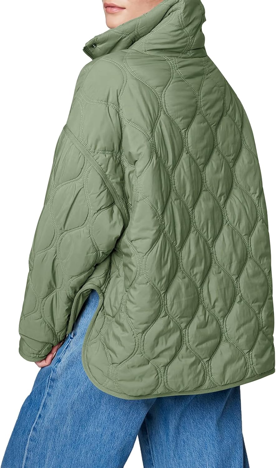 Women's Quilted Lightweight Puffer Jacket Long Sleeve Half Zip Up Coat with Pocket