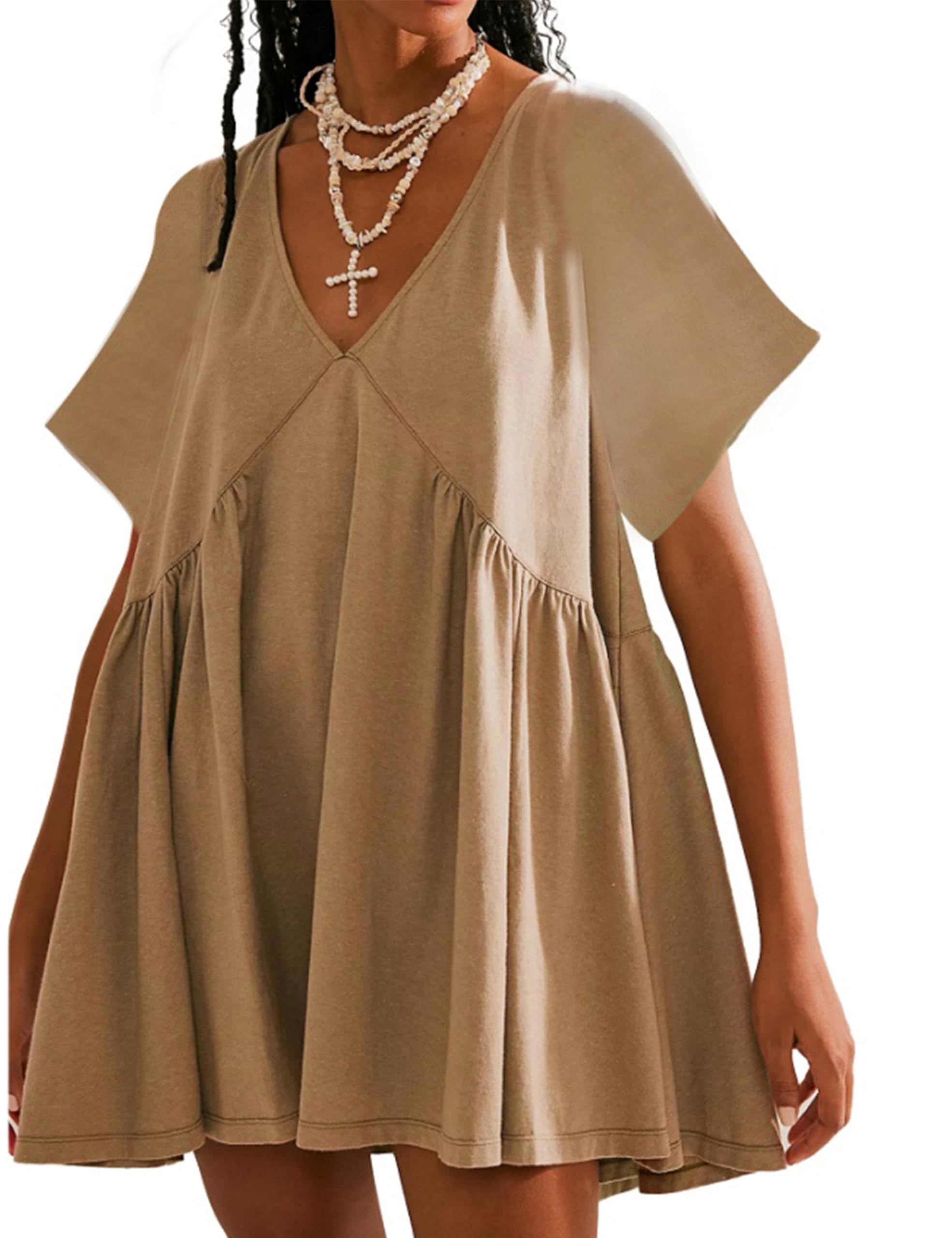 Womens  Casual Short Sleeve Swing Sundress with Pocket