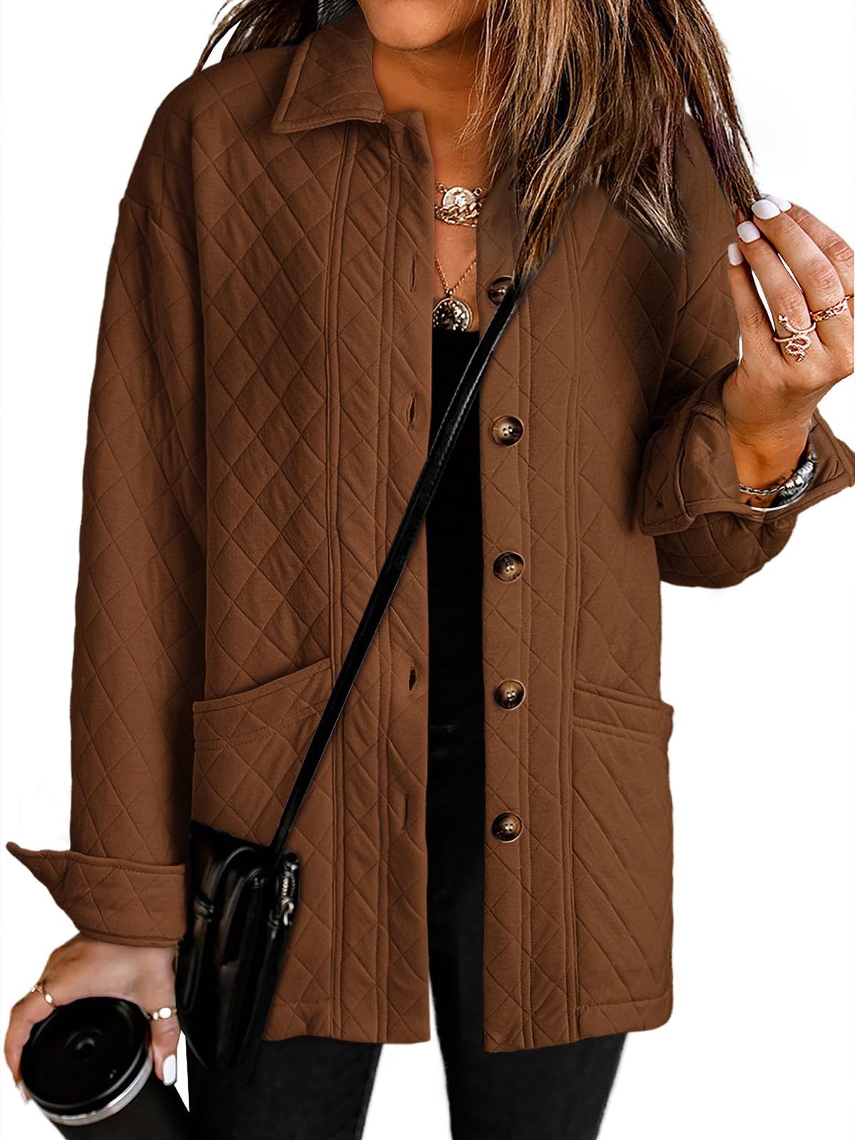 HOT SALE Women's Casual Button Down Long Sleeve Quilted Jackets