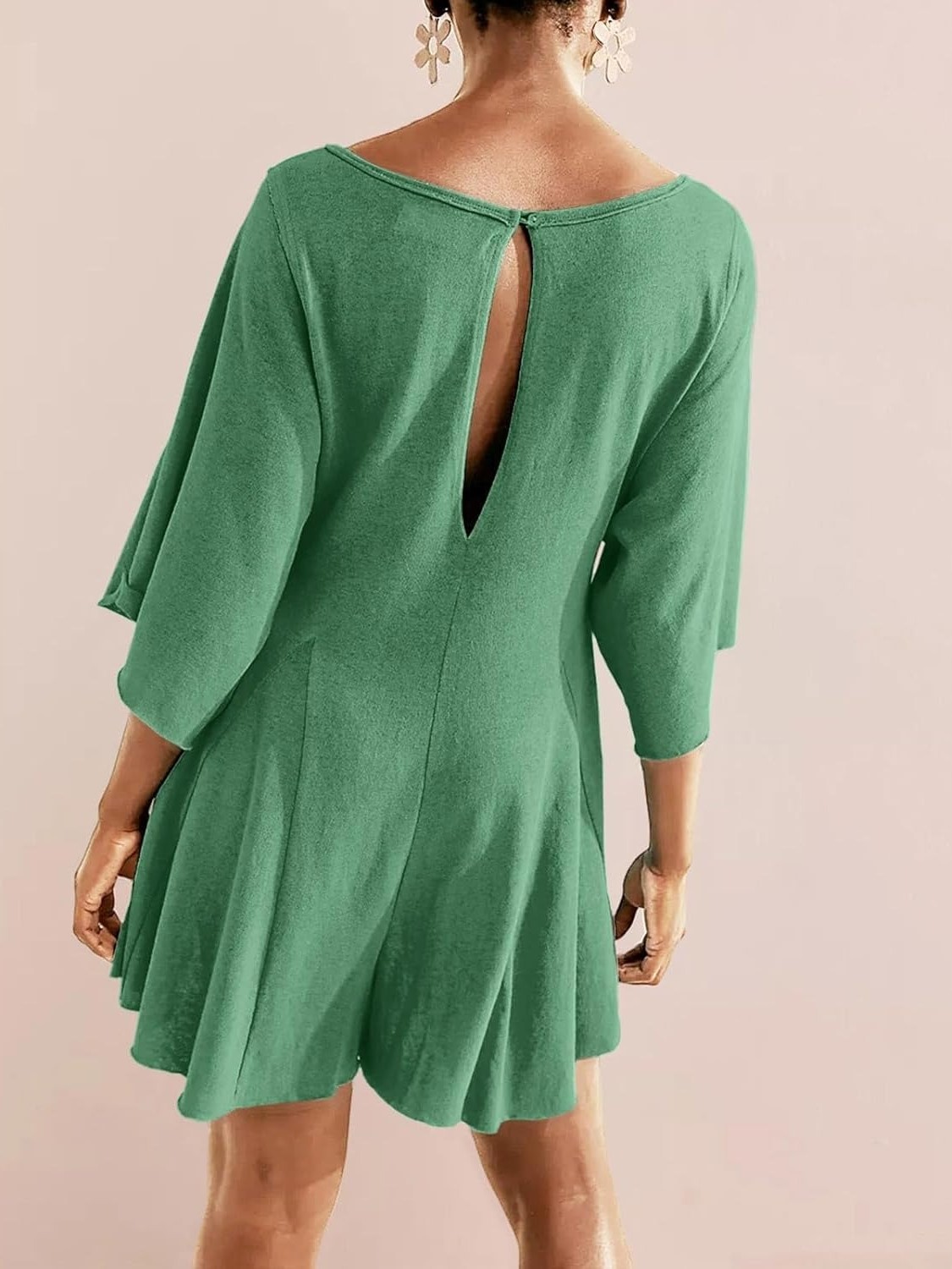 Women's Short Sleeve Loose Ruffled Short Romper Dress with Pocket