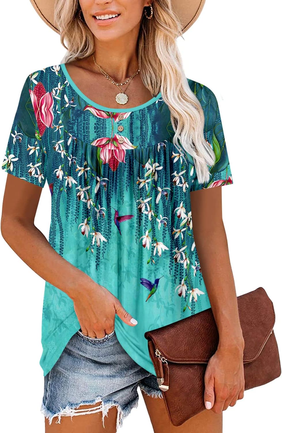 Women's Summer Printed Pleated Crew Neck Tee (Buy 3 Free Shipping)