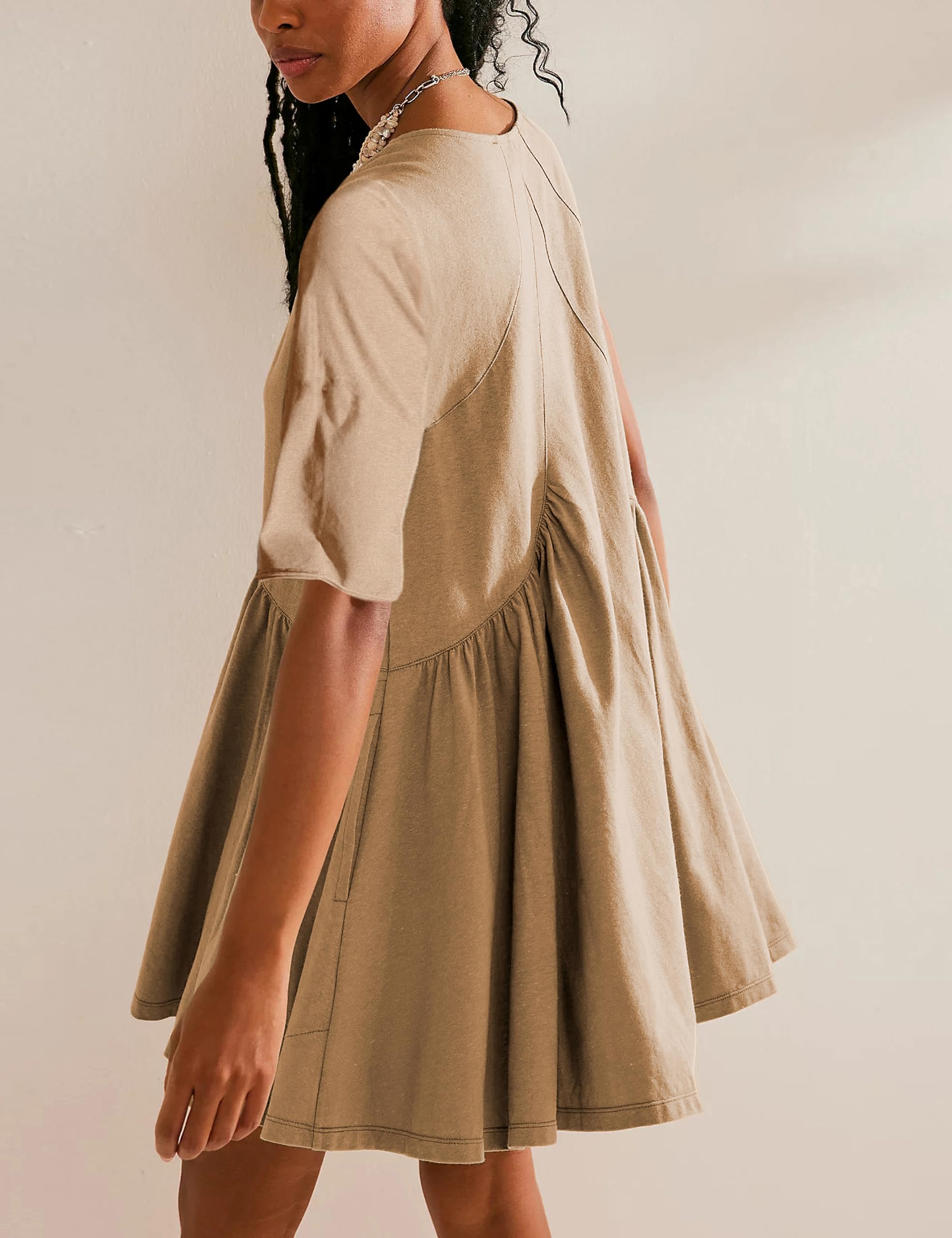 Womens  Casual Short Sleeve Swing Sundress with Pocket