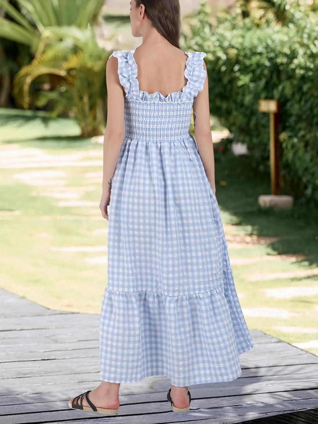 HOT SALE Women's Retro Plaid Spaghetti Strap Smocked Dress