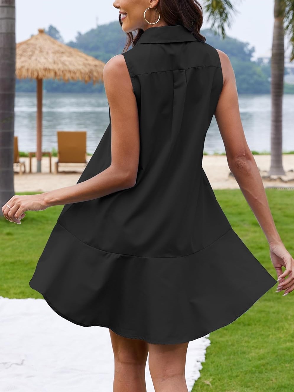 Women's Sleeveless Button Shirt Dress with Pockets