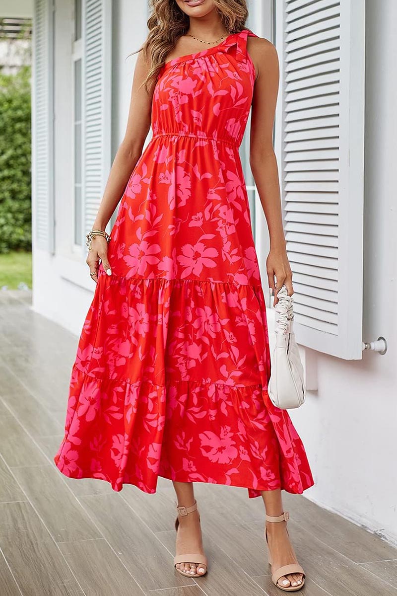 Women's Floral Knotted Off-Shoulder Ruffled Flowing Dress(BUY 2 FREE SHIPPING)