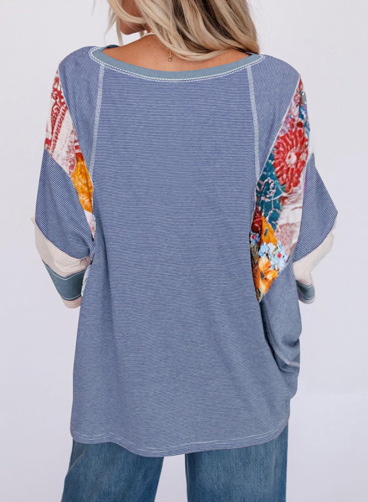 2025 New Women's 3/4 Length Sleeve Oversized Striped Patchwork Shirts(buy 2 free shipping)