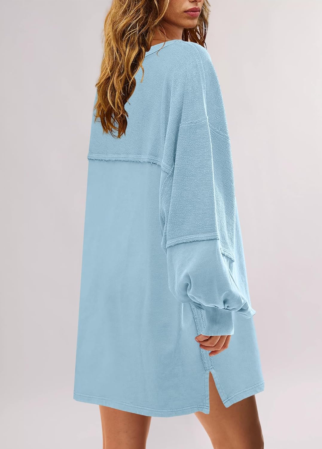 Women's Oversized Crewneck Patchwork Slit Sweatshirt Dress