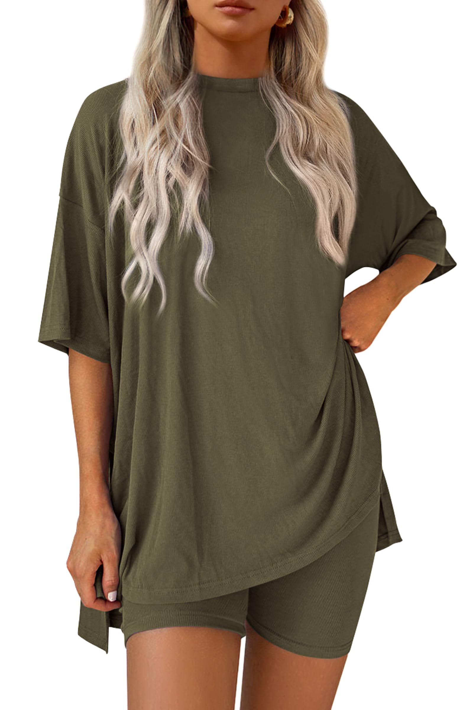 Women's Casual Oversized Shirts Biker Shorts Matching Set (BUY 2 FREE SHIPPING)