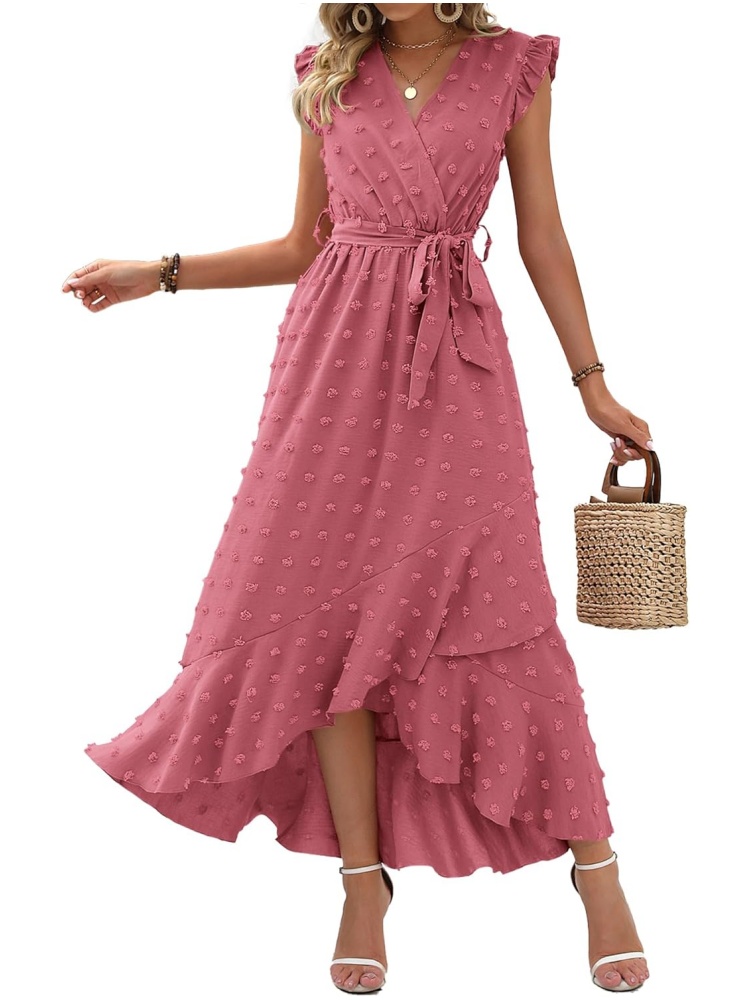 Women Swiss Dot Boho Flowy Ruffle Long Maxi Cocktail Dress
