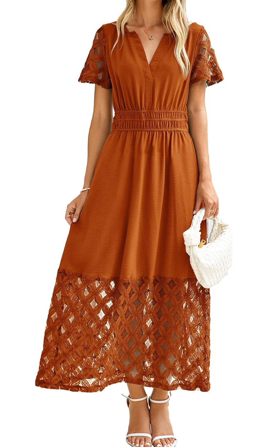 Women's V-neck High-Waisted Long Flowing Lace Bohemian Dress With Pockets(BUY 2 FREE SHIPPING)