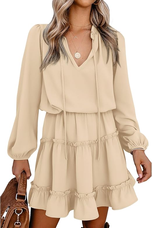 Women's Tie Neck High Waist Layered Ruffle Waist Mini Dress(BUY 2 FREE SHIPPING)