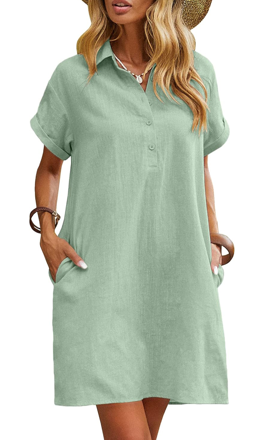 Women's Casual Short Sleeve Linen Dress With Pockets(Buy 2 Free Shipping)