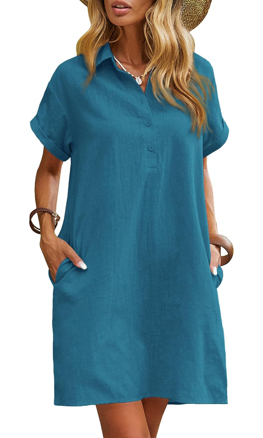 Women's Casual Short Sleeve Linen Dress With Pockets(Buy 2 Free Shipping)