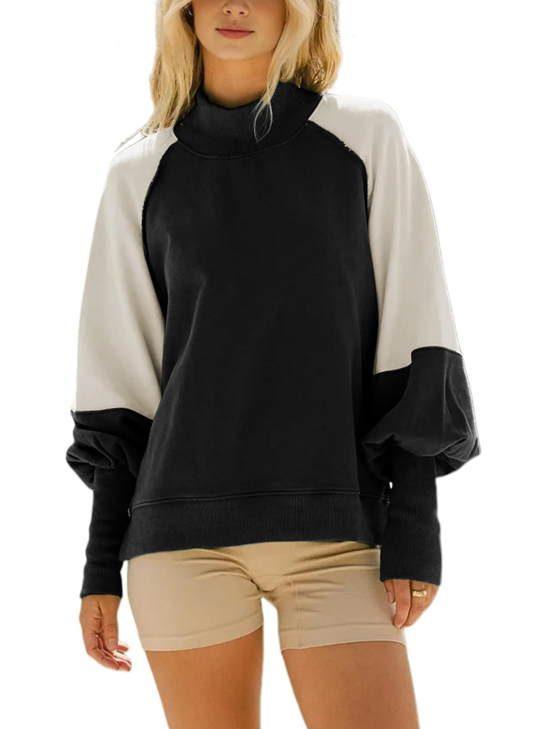 Ribbed Mock Neck Colorblock Pullover (Buy 2 Free Shipping)