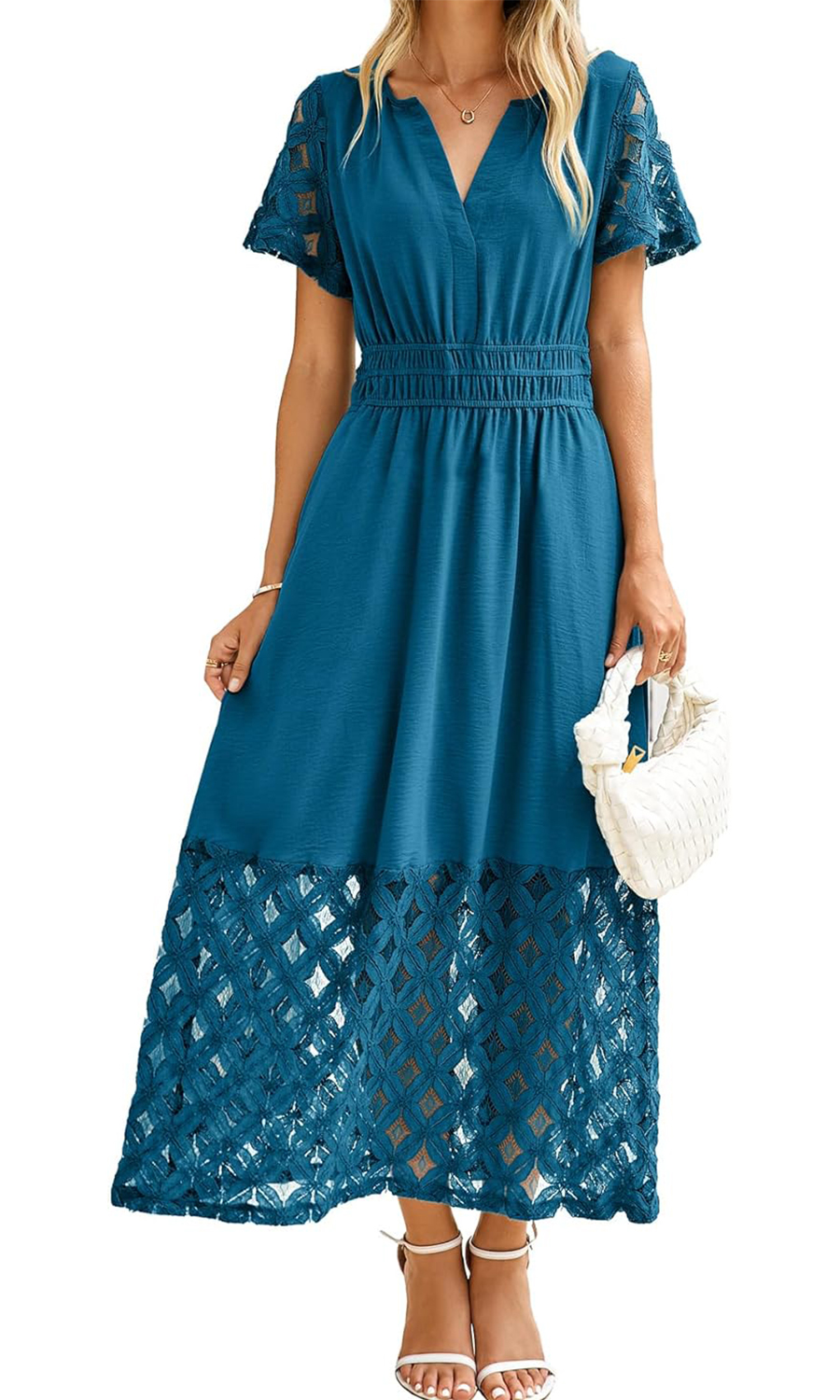 Women's V-neck High-Waisted Long Flowing Lace Bohemian Dress With Pockets(BUY 2 FREE SHIPPING)