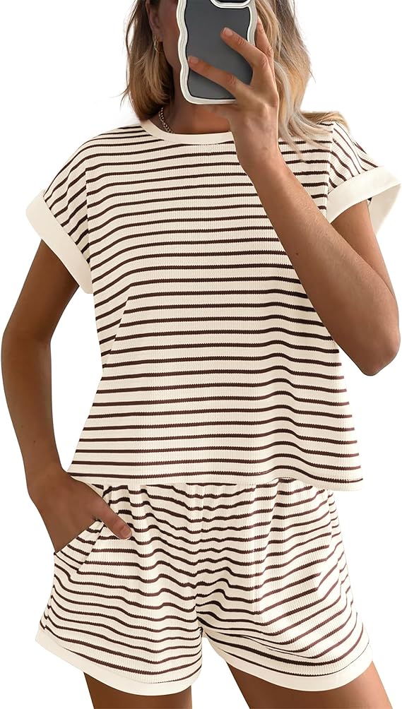 Womens Striped Knit Sets 2 Piece Outfits