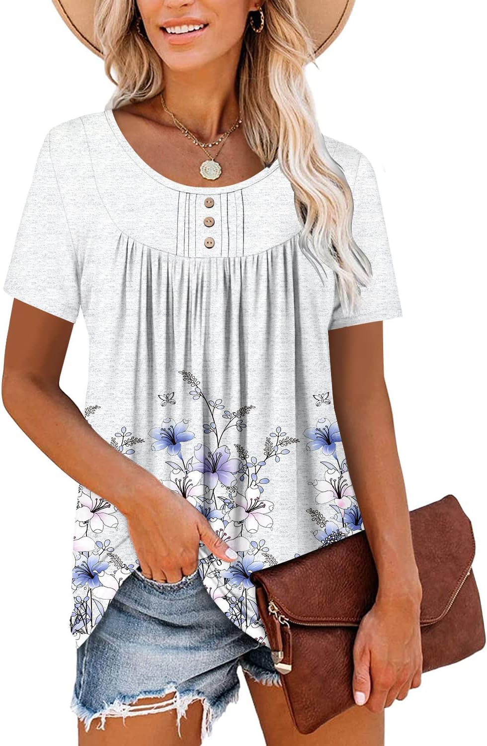 Women's Summer Printed Pleated Crew Neck Tee (Buy 3 Free Shipping)
