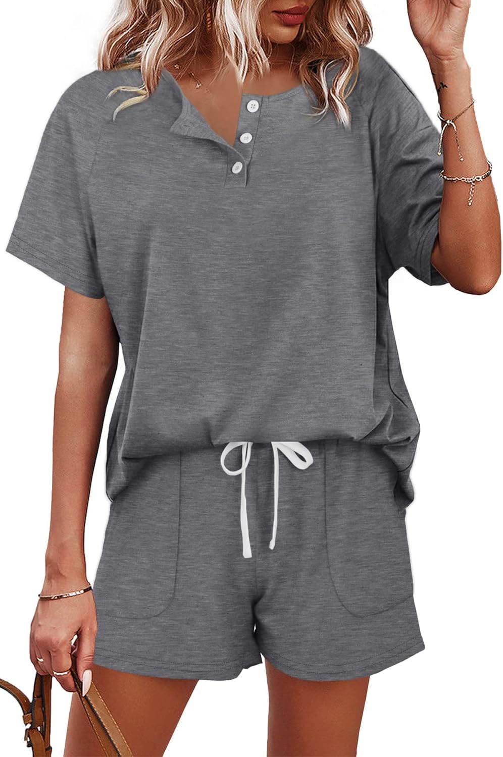 Women's Button Down Top and Shorts Lounge Set Sweatsuits