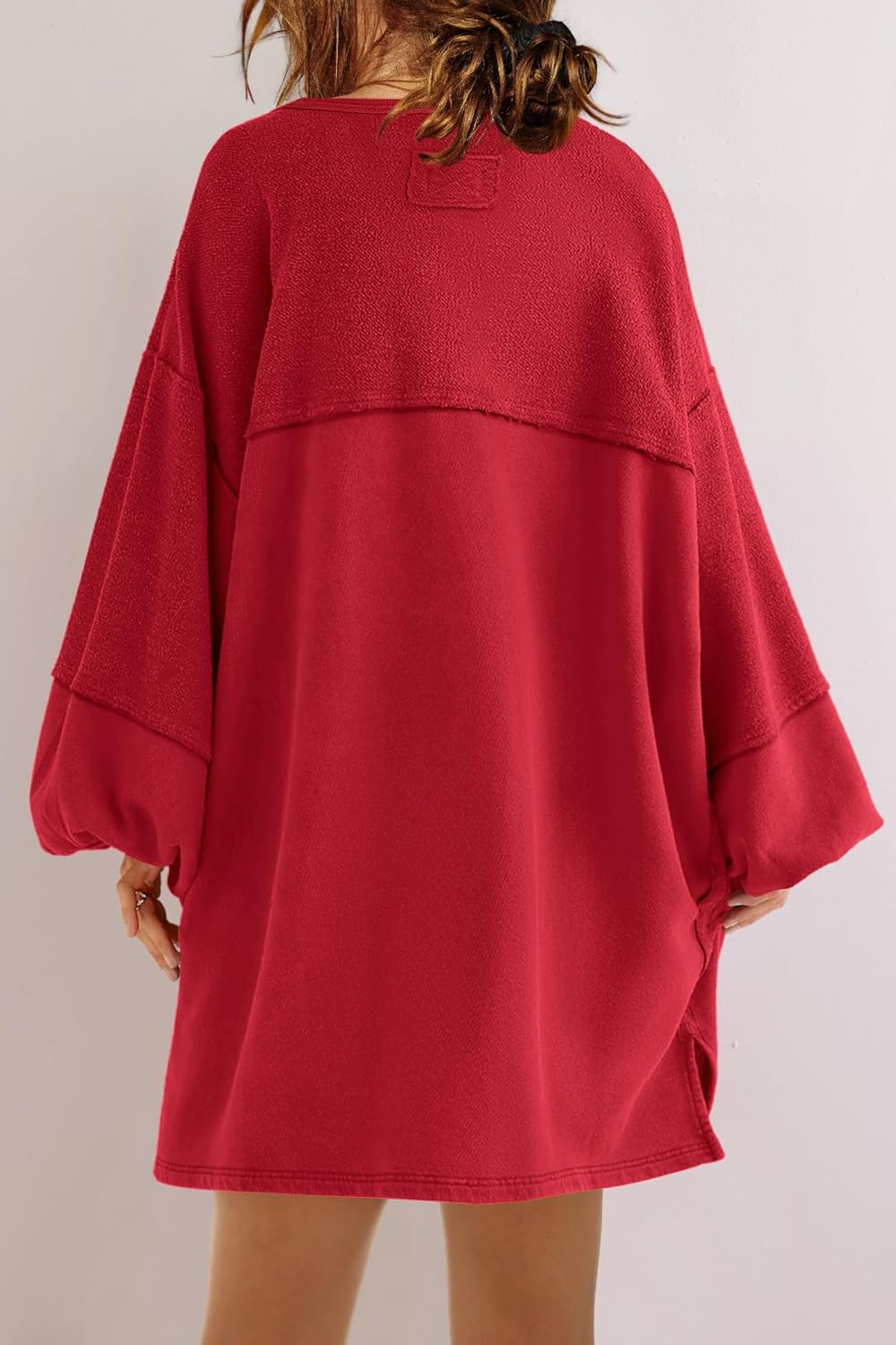 Women's Oversized Crewneck Patchwork Slit Sweatshirt Dress