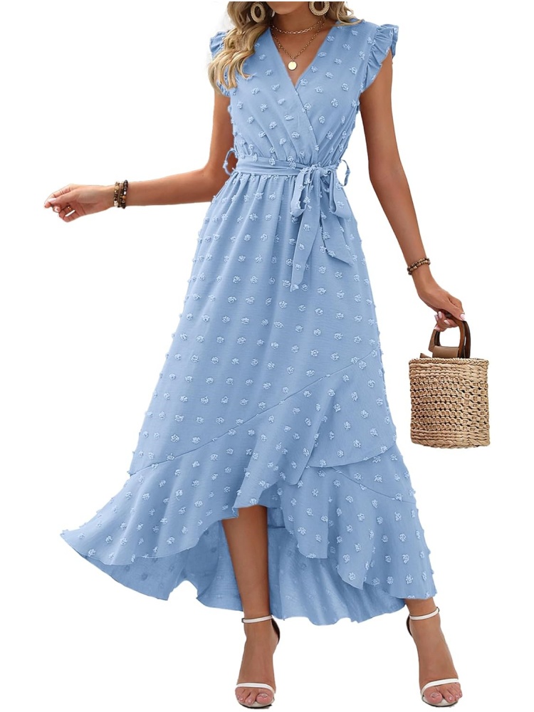Women Swiss Dot Boho Flowy Ruffle Long Maxi Cocktail Dress
