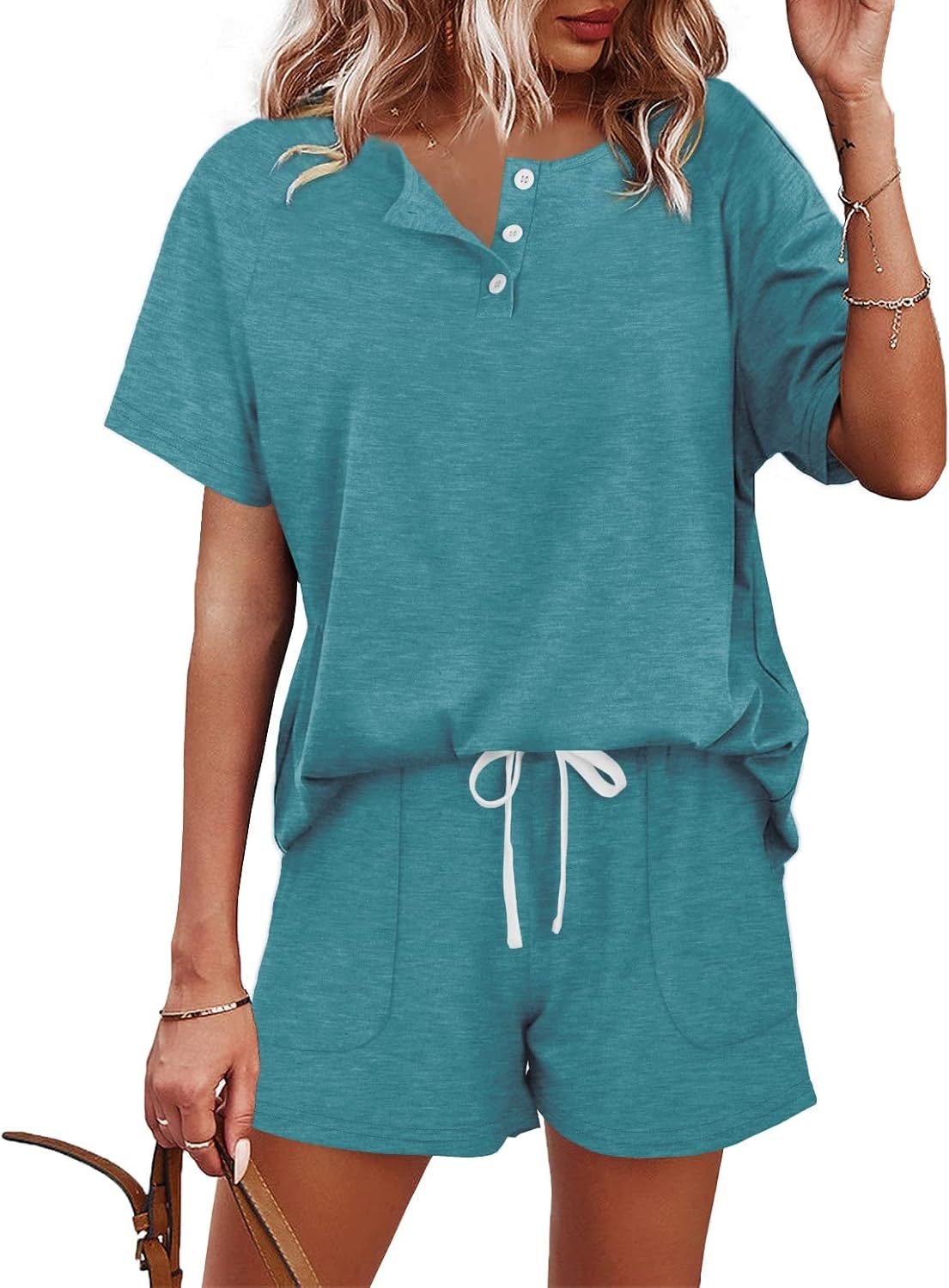 Women's Button Down Top and Shorts Lounge Set Sweatsuits