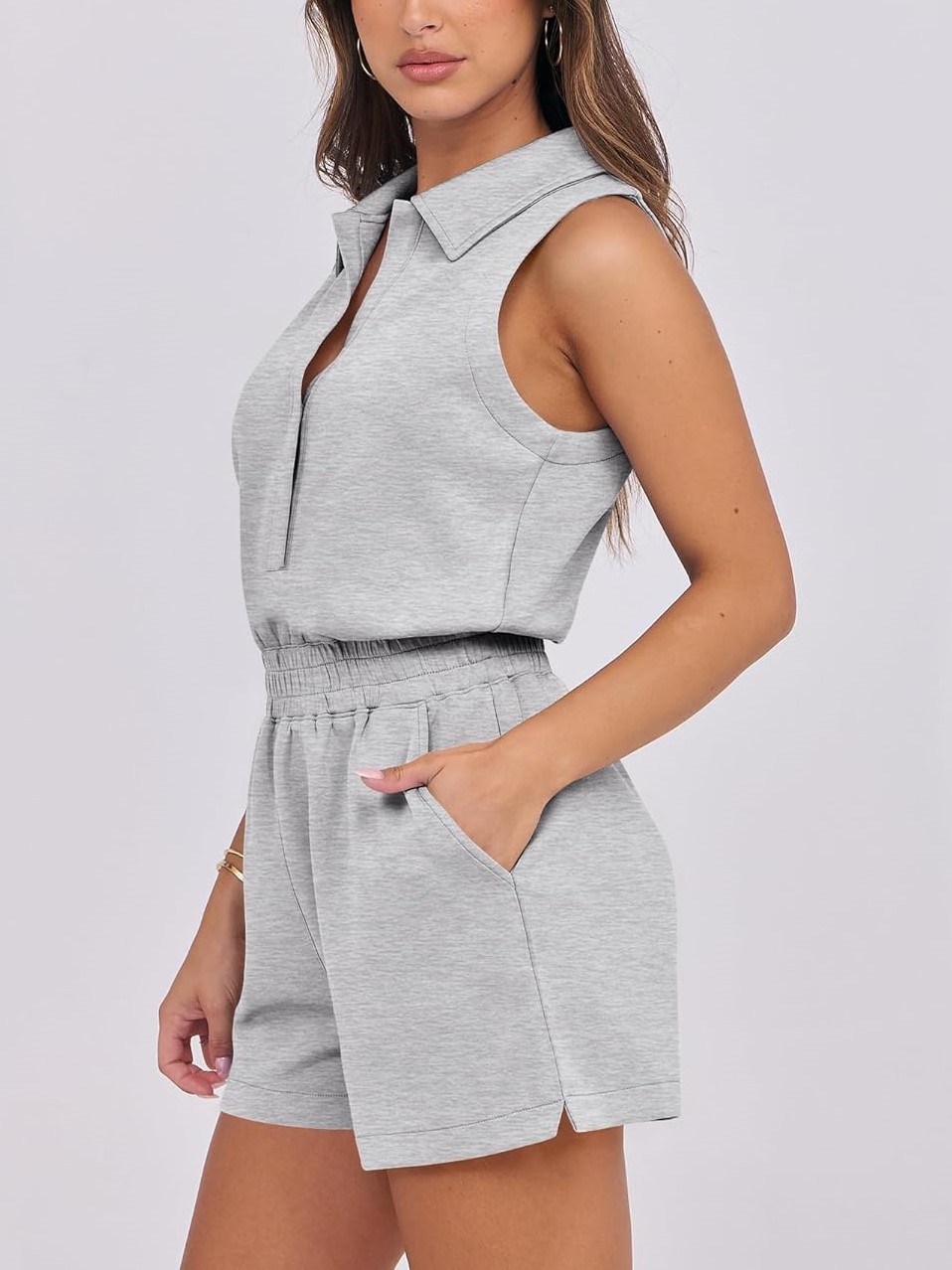 HOT SALE Women's Casual Sleeveless V Neck One Piece Short Jumpsuit