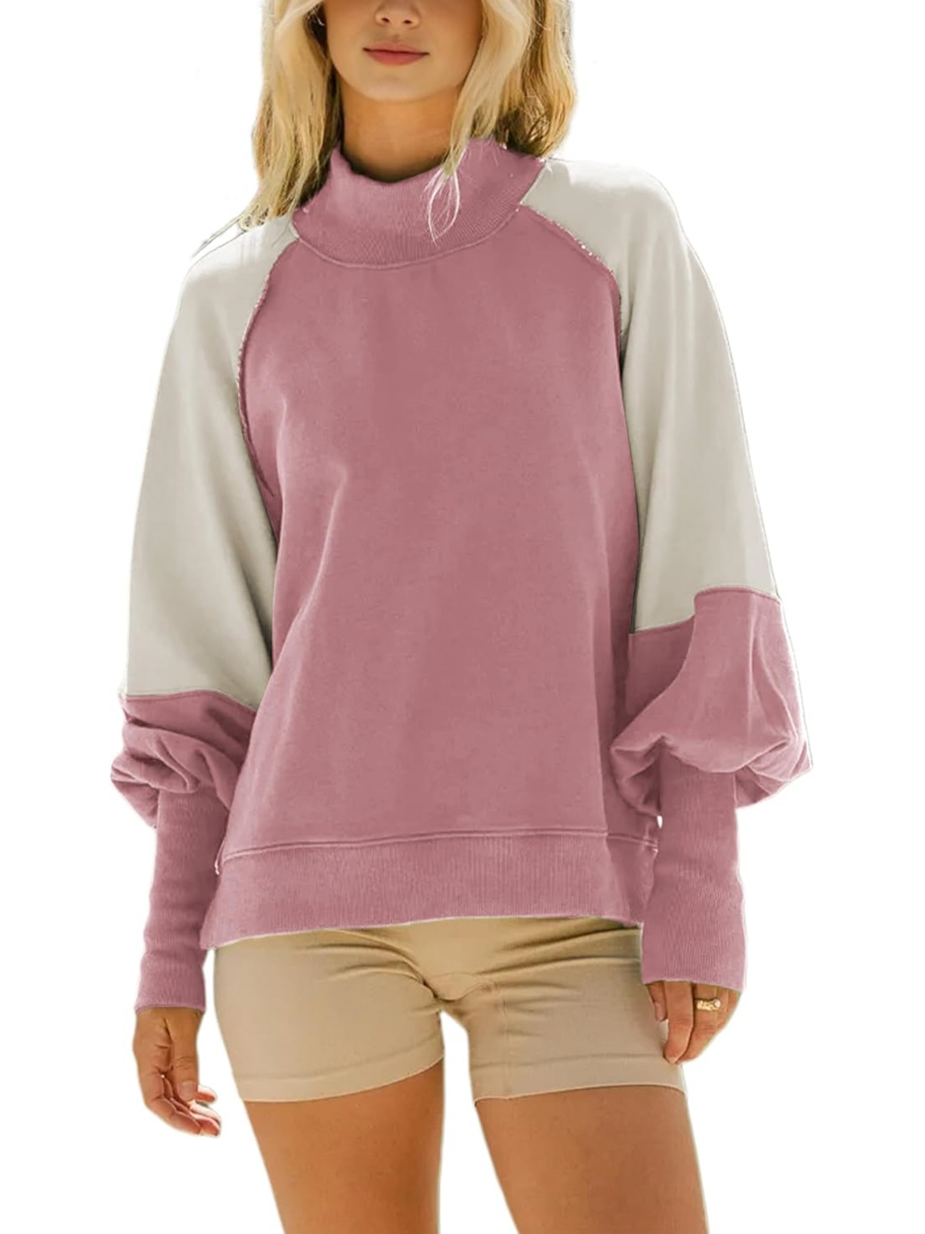 Ribbed Mock Neck Colorblock Pullover (Buy 2 Free Shipping)