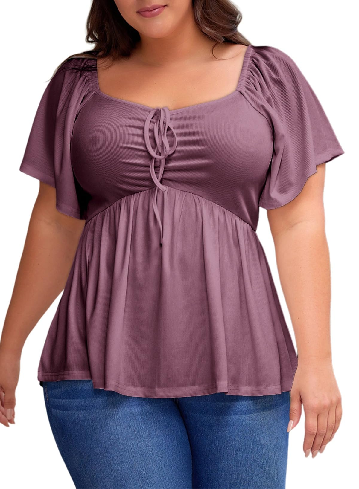 Women Sweetheart Neck Short Sleeve Shirred Peplum Blouse Tops Shirts