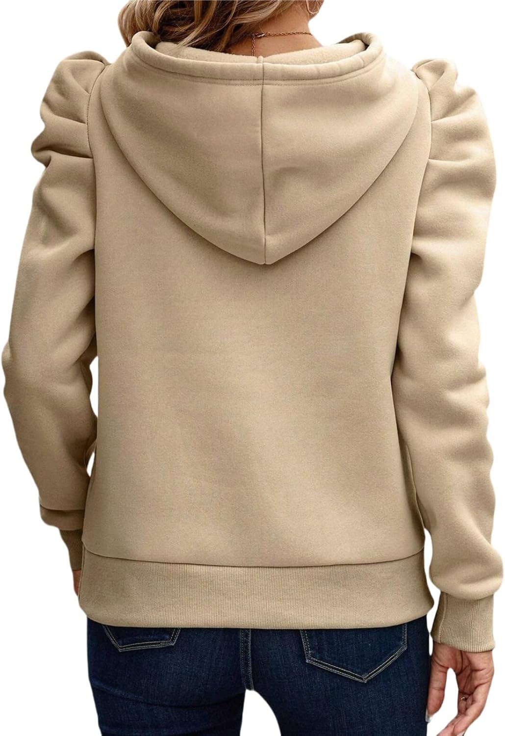 Women's Puff Sleeve Drawstring Casual Hoodie