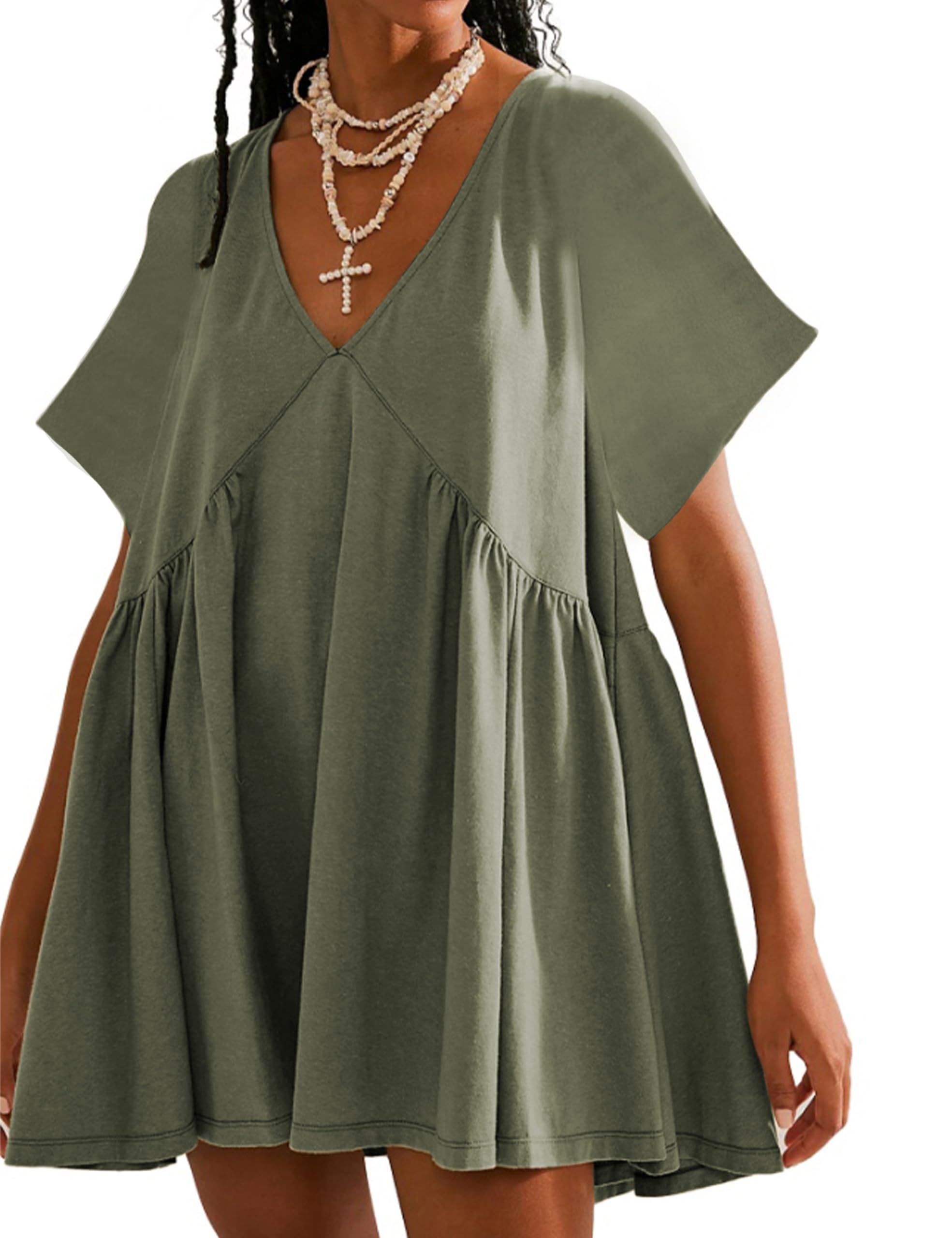 Womens  Casual Short Sleeve Swing Sundress with Pocket