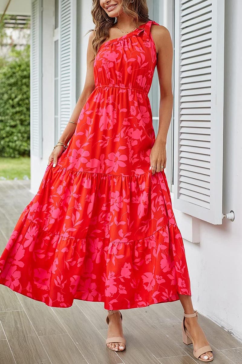 Women's Floral Knotted Off-Shoulder Ruffled Flowing Dress(BUY 2 FREE SHIPPING)
