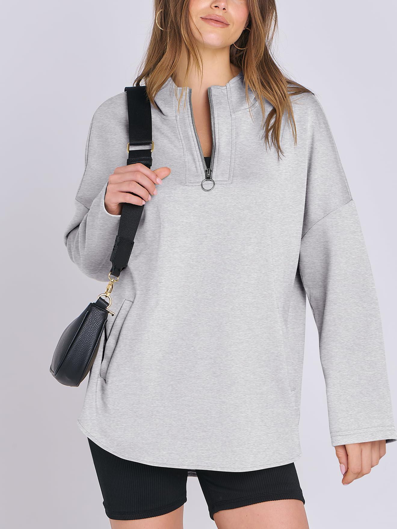 2024 Women's Oversized Hoodie Quarter Zip Sweatshirts
