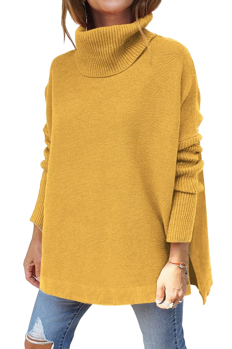 Women's Turtleneck Oversized  Spilt Hem Tunic  Sweaters