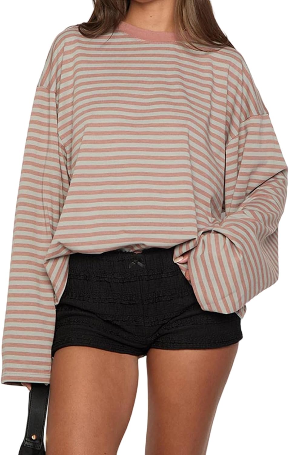 HOT SALE Women's Oversized Striped Cropped Long Sleeve Top