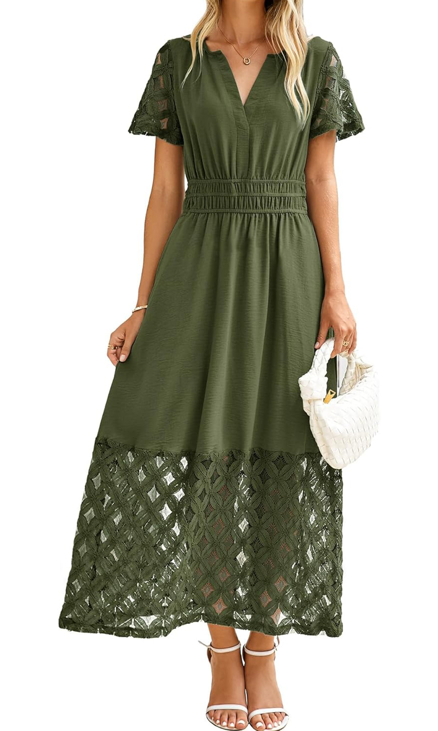 Women's V-neck High-Waisted Long Flowing Lace Bohemian Dress With Pockets(BUY 2 FREE SHIPPING)