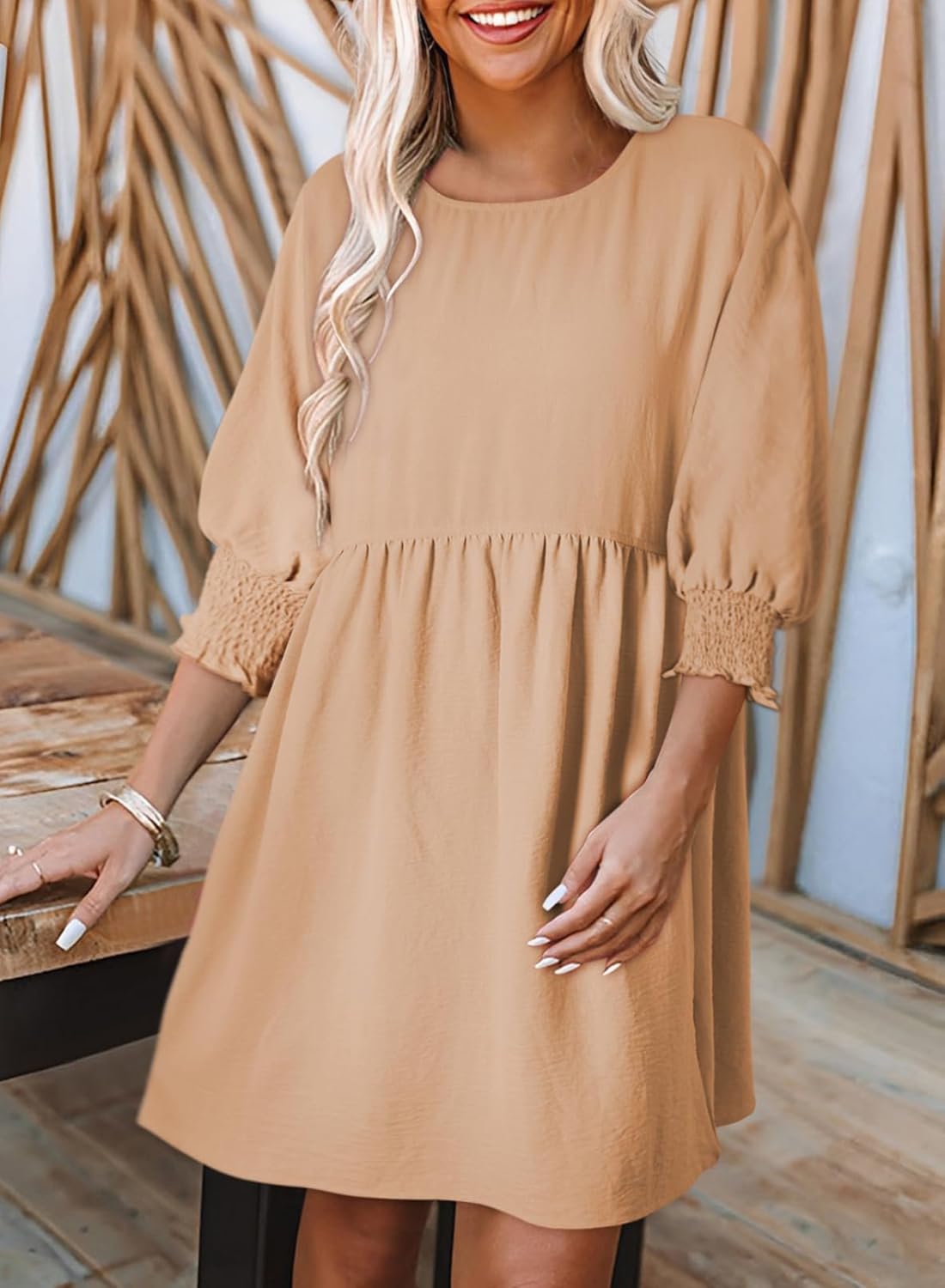 Women's Casual 3/4 Sleeve Crew Neck Mini Dresses (Buy 2 Free Shipping)