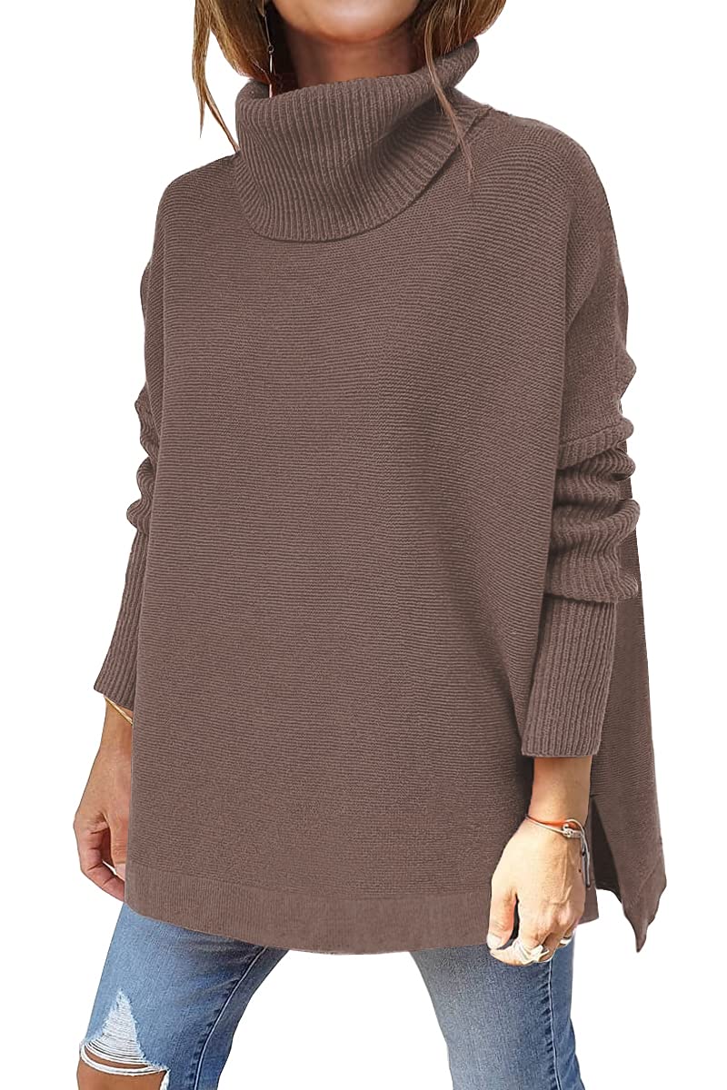 Women's Turtleneck Oversized  Spilt Hem Tunic  Sweaters
