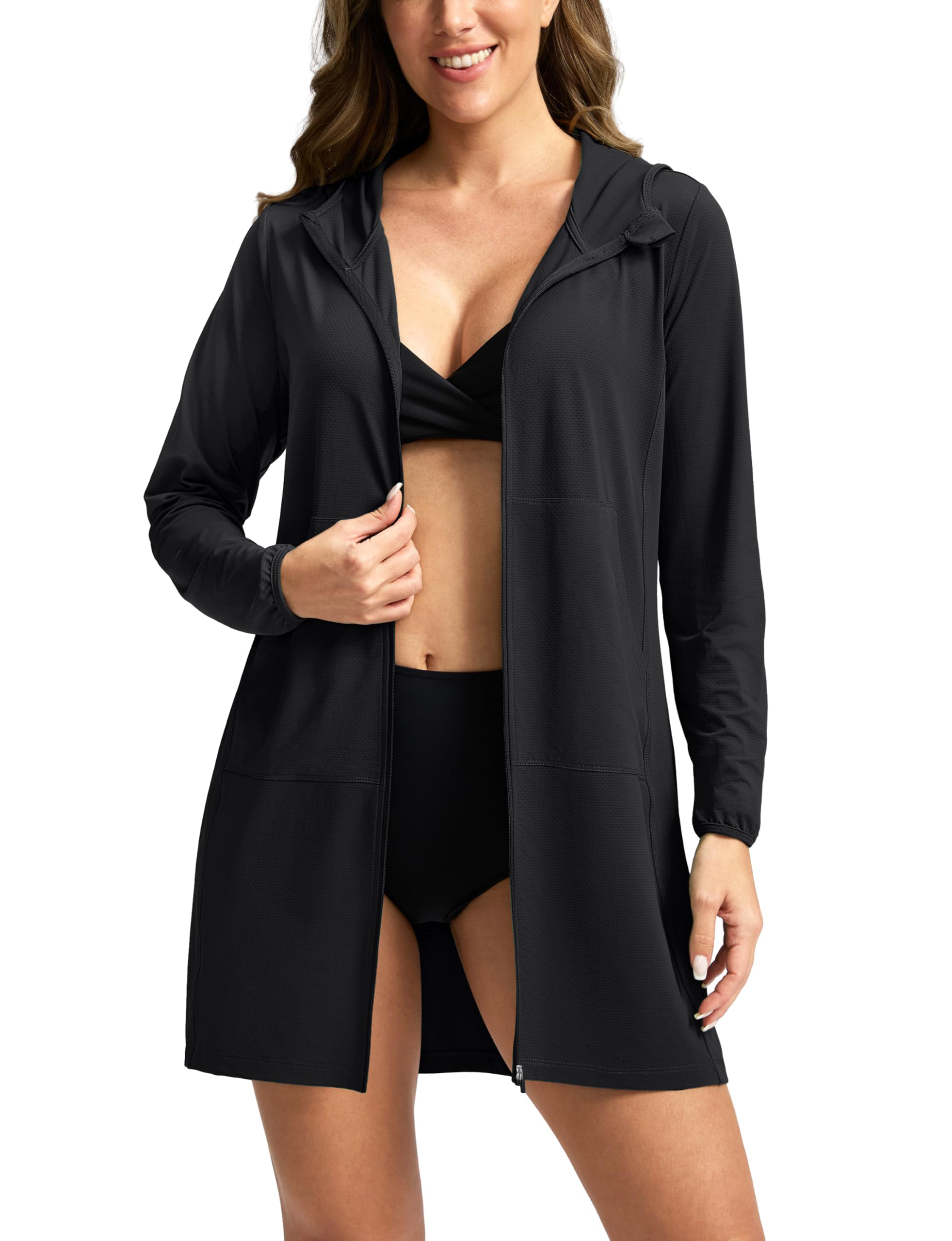 Women's Swim Cover Up Sun Protection Hoodie Long Jacket